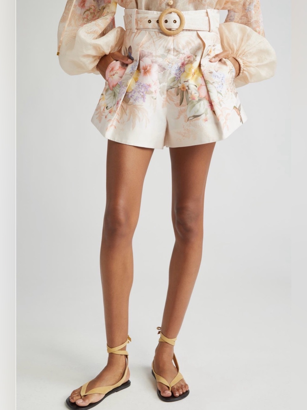 Zimmermann NWT Illuminate Belted Silk Cotton Shorts Floral Hummingbird Size 2US8